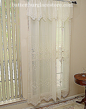 Susan Sheer Embroidered Windows Valance 18"x60".#136. Pearled